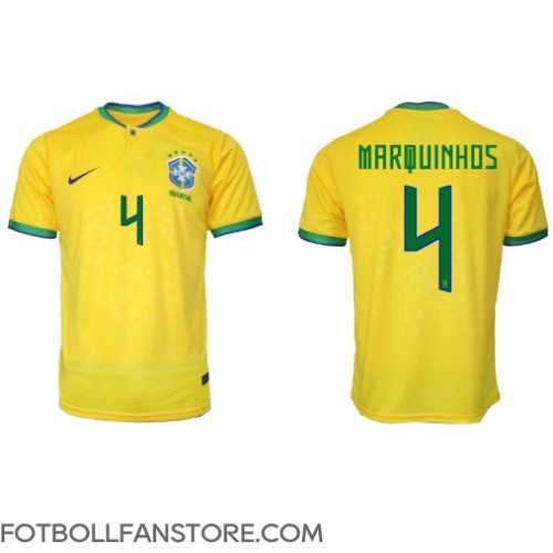 Brasilien Marquinhos #4 Hemma matchtröja VM 2022 Kortärmad Billigt